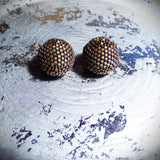 Peyote Stitch Focal Beads - Hand-Woven, Beaded-Bead Pairs for Earrings - Matte Khaki-Iris - Pack of 2