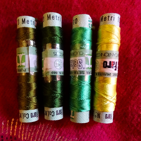 Vintage Italian Silk Embroidery/Buttonhole Thread - Shades of Green  (Pack of 4 Colors)