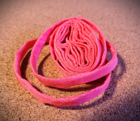 Hand Dyed Silk Cords: Habotai Silk Cord, Watermelon Pink (Width: 4-5mm)