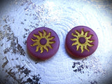 Czech Glass Beads: Sun Coin, Matte Rosewood with a Gold Wash (Bag of 2 Beads)