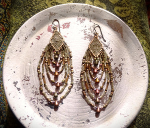 Boho Elegance, Hand-Woven Dangling Earrings