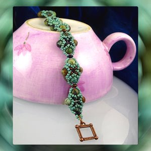 Diamond Weave Bracelet: Japanese Seed Beads and Frosted African Turquoise