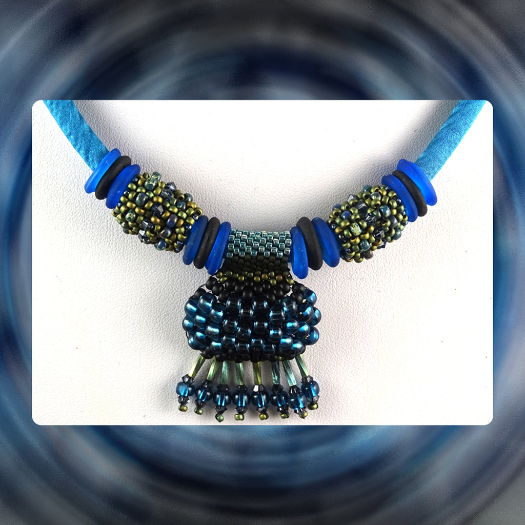 Summertime Blues Necklace: Japanese Seed Beads and Swarovski Crystal
