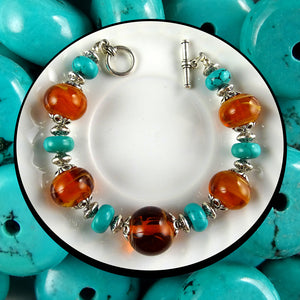 Artisan Bracelet w/ Our Own Handmade Lampwork Beads & Semi-Precious Stone
