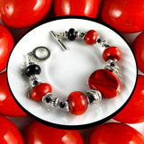 Artisan Bracelet w/ Our Own Handmade Lampwork Beads: Bright Red & Black