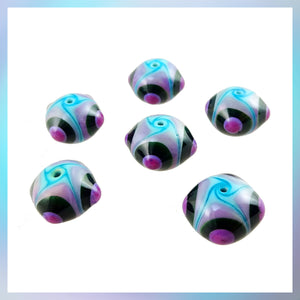 Handmade Glass Bead Set: 6 Lampwork Beads (Turquoise, Pink & Black)