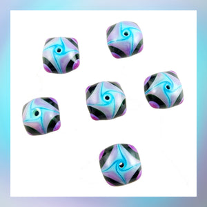 Handmade Glass Bead Set: 6 Lampwork Beads (Turquoise, Pink & Black)