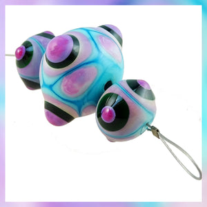 Handmade Hollow Core Glass Bead Set: 3 Lampwork Beads (Turquoise, Pink & Black)