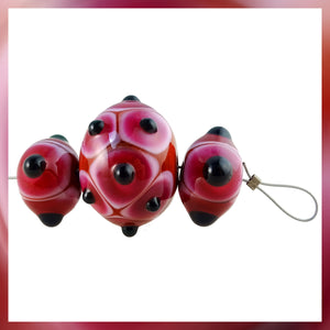 Handmade Hollow Core Glass Bead Set: 3 Lampwork Beads (Bright Ruby, Cranapple & Black)