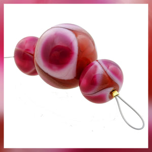 Handmade Hollow Core Glass Bead Set: 3 Lampwork Beads (Bright Ruby & Cranapple)