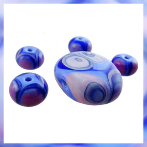 Handmade Hollow Core Glass Bead Set: 5 Lampwork Beads (Blue, Cobalt & Pink-ish)