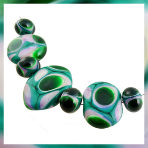 Handmade Glass Bead Set: 7 Lampwork Beads (Teal, Mosaic Green & Pale Pink)