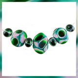 Handmade Glass Bead Set: 7 Lampwork Beads (Teal, Mosaic Green & Pale Pink)