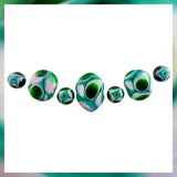 Handmade Glass Bead Set: 7 Lampwork Beads (Teal, Mosaic Green & Pale Pink)
