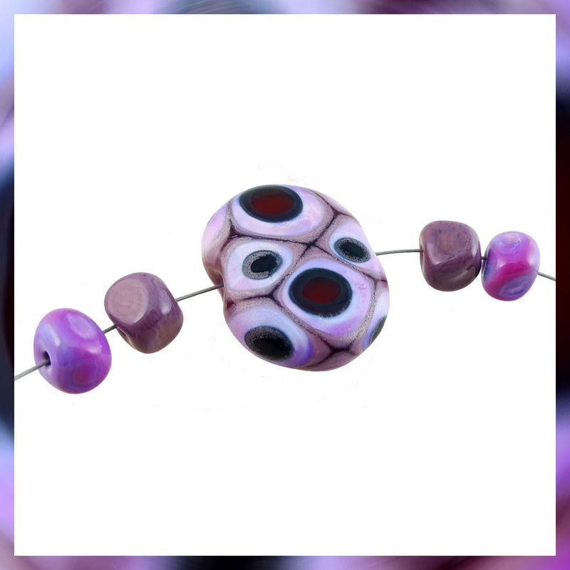 Handmade Glass Bead Set: 5 Lampwork Beads (Pinks, Violet & Red)
