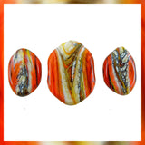Handmade Glass Bead Set: 3 Lampwork Beads (Coral & Ivory w/ Silver Leaf)