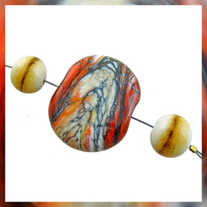 Handmade Glass Bead Set: 3 Lampwork Beads (Cranapple & Ivory w/ Silver Leaf)