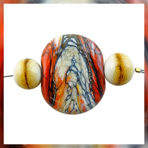 Handmade Glass Bead Set: 3 Lampwork Beads (Cranapple & Ivory w/ Silver Leaf)