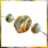 Handmade Glass Bead Set: 3 Lampwork Beads (Mustard & Ivory w/ Silver Leaf)