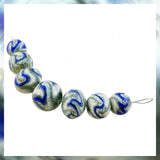 Handmade Glass Bead Set: 7 Lampwork Beads (Pale Blue, Ivory & Cobalt with Silver)