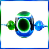 Handmade Hollow Core Glass Bead Set: 3 Lampwork Beads (Transparent Aqua & Mosaic Green)