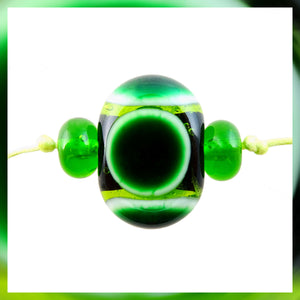 Handmade Hollow Core Glass Bead Set: 3 Lampwork Beads (Transparent Forest Green & Mosaic Green)