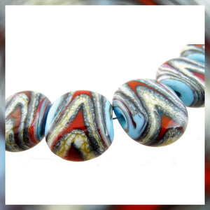 Handmade Glass Bead Set: 5 Lampwork Beads (Dark Red, Periwinkle & Ivory)