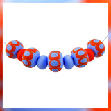 Handmade Glass Bead Set: 9 Lampwork Beads (Dark Periwinkle & Orange/Red) - Matte Finish