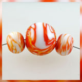 Handmade Glass Bead Set: 3 Lampwork Beads with Orange & White Swirl Decoration
