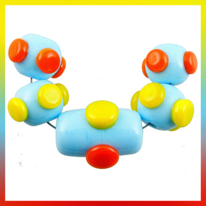 Handmade Glass Bead Set: 5 Lampwork Beads (Sky Blue, Orange & Yellow)