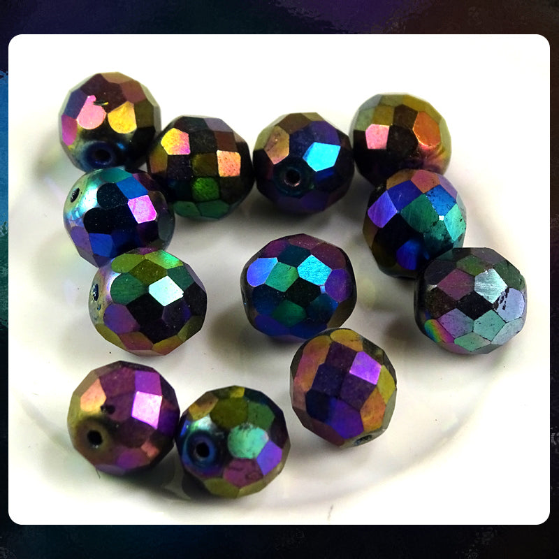 Czech Glass Beads: Vintage Purple Iris. Faceted Round, 10mm (Bag of 12)