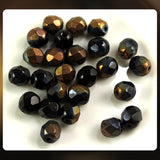 Czech Glass Beads: Jet with Bronze and Gunmetal Luster Mix, Faceted Round, 6mm (Vintage) (Bag of 25)
