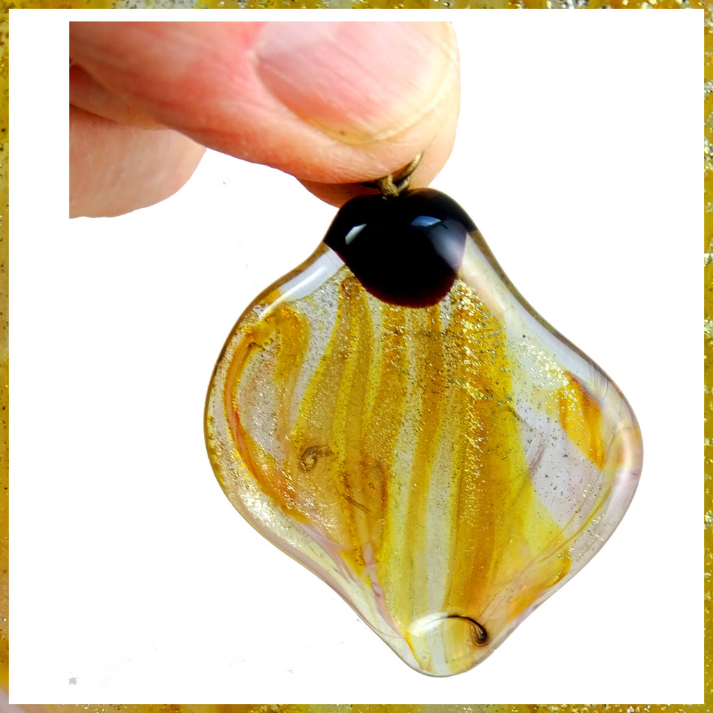 At The Torch! Handmade Glass Pendant - Molten Mix of Colors with Silver Leaf