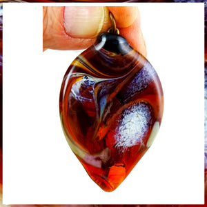At The Torch! Handmade Glass Pendant - Molten Mix of Colors w/ Transparent Amber