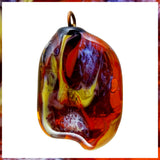 At The Torch! Handmade Glass Pendant - Molten Mix of Colors w/ Transparent Amber