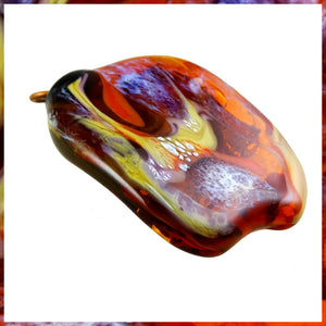 At The Torch! Handmade Glass Pendant - Molten Mix of Colors w/ Transparent Amber