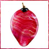 At The Torch! Handmade Glass Pendant - Transparent Cranberry On Silver Leaf