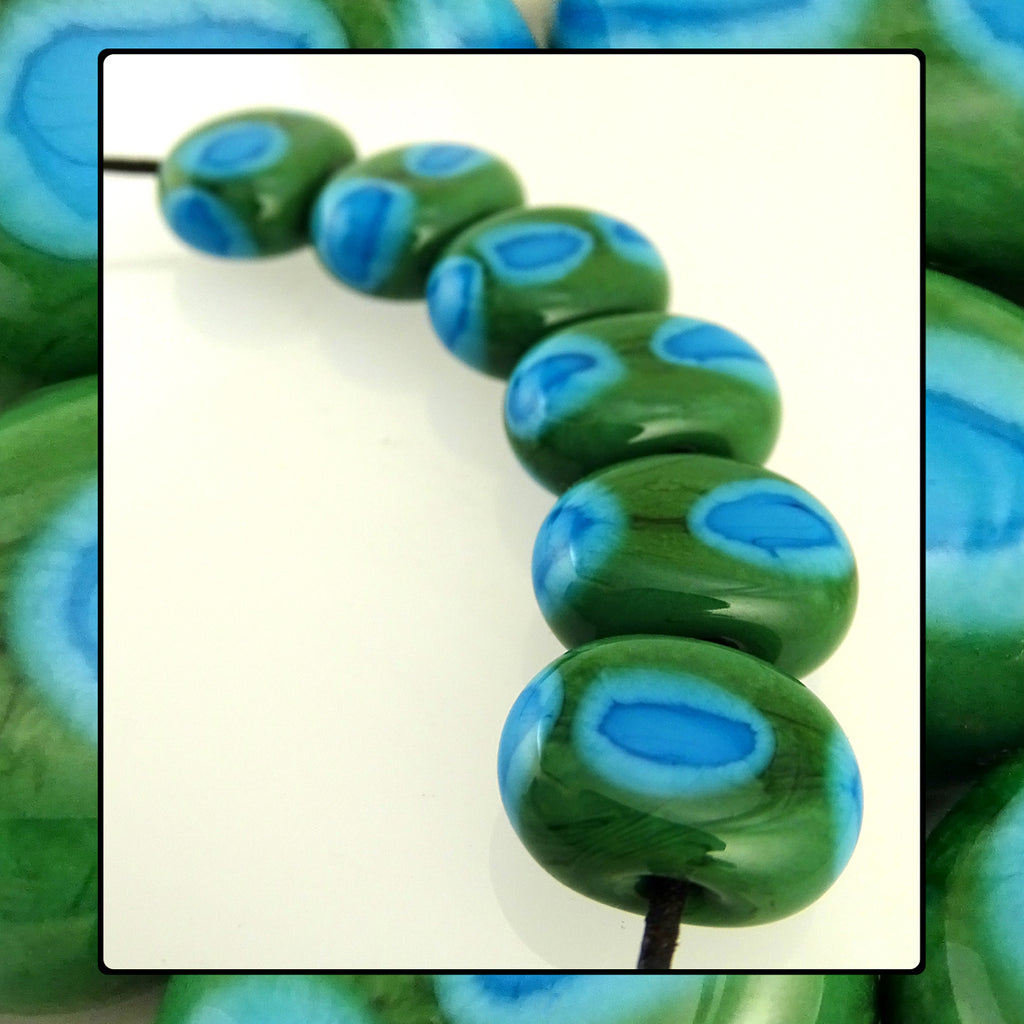 Handmade Glass Bead Set: Greens & Blues (6 Lampwork Beads)