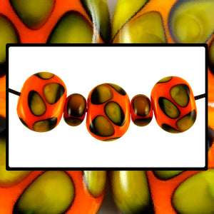 Handmade Glass Bead Set: Hollow Flat Ovals (5 Lampwork Beads)