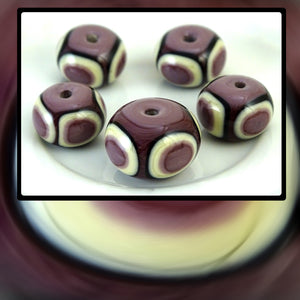Handmade Glass Bead Set: 5 Lampwork Beads (Violet, Ivory & Black)