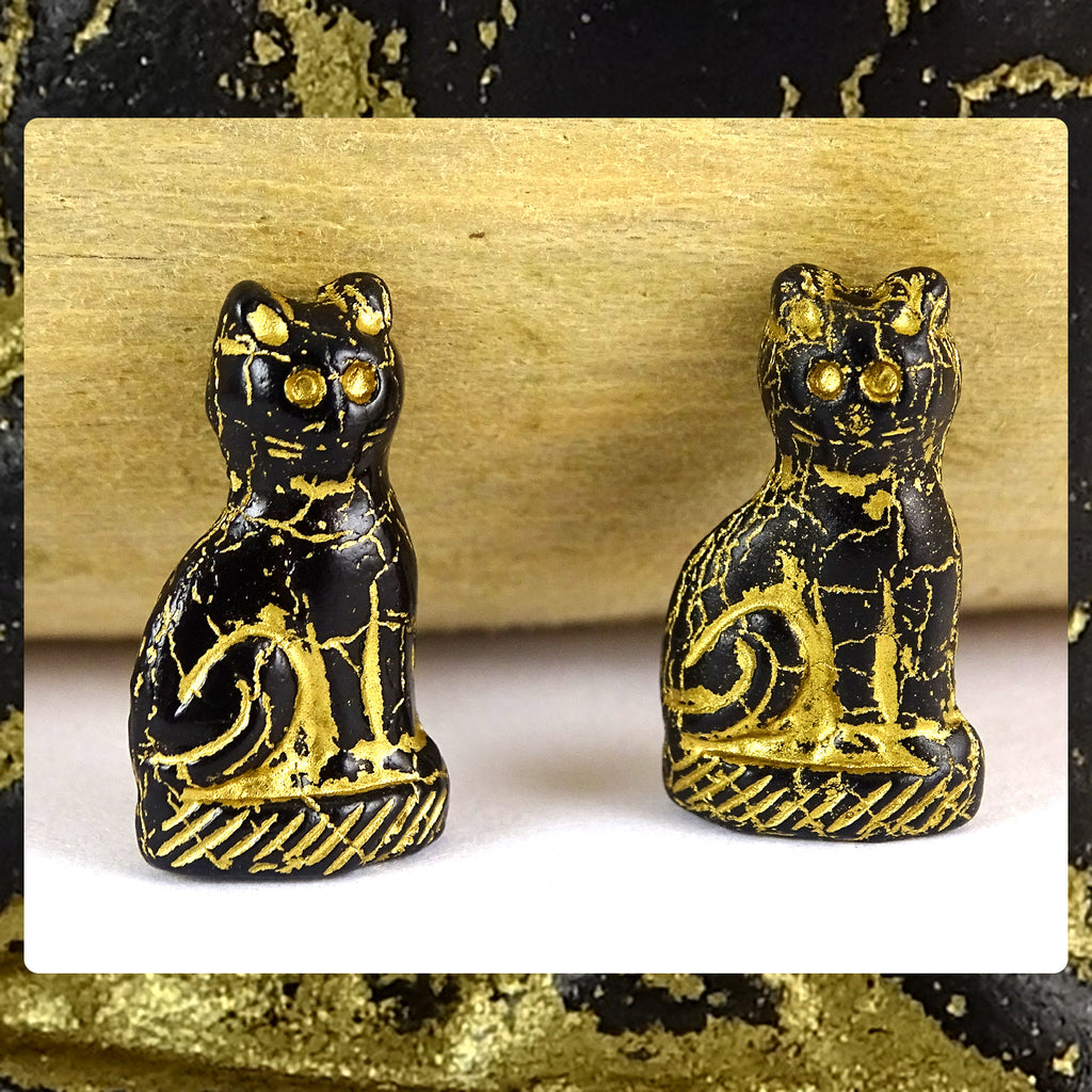 Czech Glass Beads: Gilded Black Cat (Bag of 2 beads) – Bijou Arte Designs