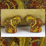 Czech Glass Beads: Gilded Matte Red/Patina Elephants (Bag of 2 beads)