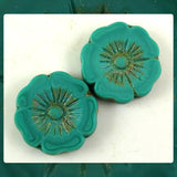 Czech Glass Beads: Matte Turquoise Large Flower (Bag of 2 beads)