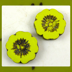 Czech Glass Beads: Matte Chartreuse Large Flower (Bag of 2 beads)