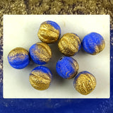 Czech Glass Beads: Matte Gilded Bright Blue Melon Beads (Bag of 8 beads)