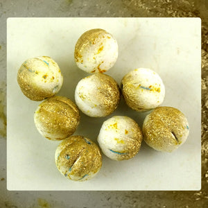 Czech Glass Beads: Matte Gilded White Melon Beads (Bag of 8 beads)