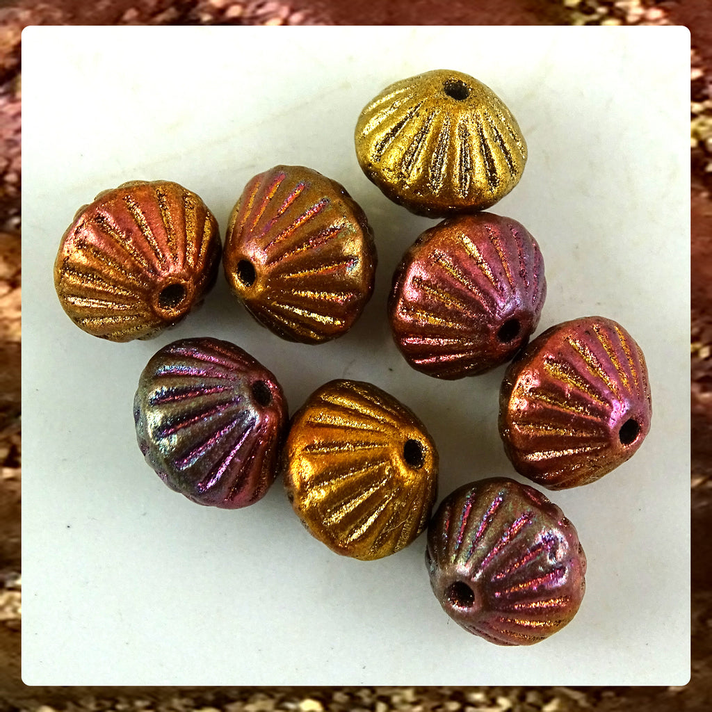 Czech Glass Beads: Semi-Matte Metallic Multi-Color Bi-cone Beads (Bag of 8 beads)