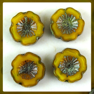 Czech Glass Beads: Golden Yellow Hawaiian Flower Beads (Bag of 4 beads)