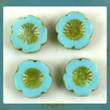 Czech Glass Beads: Turquoise Hawaiian Flower Beads (Bag of 4 beads)