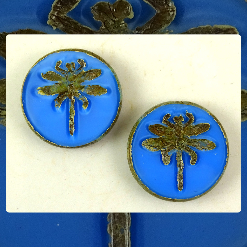 Czech Glass Beads: Table Cut Large Dragonfly Beads - Blue Opal (Bag of 2)